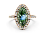 Halo Engagement Ring Setting for Fancy Green Marquise Center with Raised Halo, Pave Band and Prong Head in Rose Gold