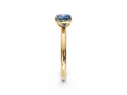 Low-Set Solitaire Engagement Ring Setting for Fancy Blue Cushion Cut Center with Thin Plain Band and Prong Head in Yellow Gold