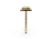 Pave Halo Engagement Ring Setting for Fancy Yellow Princess Cut Center with Single Row Pave Band and Prong Head in Yellow Gold