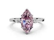 3 Stone Engagement Ring Setting for Fancy Pink Marquise Center with Low-Set Round Cut Accents and Prong Head in Platinum