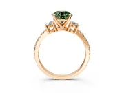 3 Stone Engagement Ring Setting for Fancy Green Round Cut Center with Round Cut Side Accents and Prong Head in Rose Gold