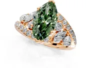 Halo Engagement Ring Setting for Fancy Green Marquise Center with Marquise and Pave Bypass Band and Prong Head in Rose Gold