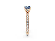Solitaire Engagement Ring Setting for Fancy Blue Cushion Cut Center with Fine Pave Band and Claw Prong Head in Rose Gold