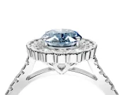 Milgrain Floral Halo Engagement Ring Setting for Fancy Blue Oval Center with Pave Band and Prong Head in Platinum