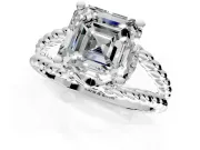 Halo Engagement Ring Setting for Asscher Cut Center with Rope Twist Split Shank and Prong Head in Platinum