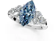 Cluster Engagement Ring Setting for Fancy Blue Marquise Center with Round Cut Accent Frame and Prong Head in White Gold