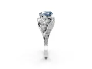 Halo Engagement Ring Setting for Fancy Blue Heart-Shaped Center with Marquise and Pave Bypass Band and Prong Head in Sterling Silver