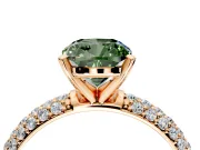 Solitaire Engagement Ring Setting for Fancy Green Cushion Cut Center with Domed Multi-Row Pave Band and Prong Head in Rose Gold