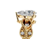 Leaf Engagement Ring Setting for Pear-Shaped Center with Milgrain Accent Band and Prong Head in Yellow Gold