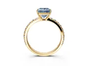 Solitaire Engagement Ring Setting for Fancy Blue Princess Cut Center with Large Accent Band and Prong Head in Yellow Gold