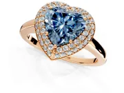Halo Engagement Ring Setting for Fancy Blue Heart-Shaped Center with Plain Tapered Band and Prong Head in Rose Gold
