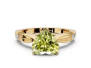 Solitaire Engagement Ring Setting for Fancy Yellow Heart-Shaped Center with Carved Leaf Shoulders and Prong Head in Yellow Gold