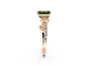 Leaf Motif Engagement Ring Setting for Fancy Green Emerald Cut Center with Pave Band and Prong Head in Rose Gold