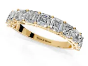 Asscher Cut Lab-Grown Diamond Half Eternity Wedding Band with Shared-Prong Setting in Yellow Gold