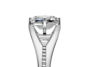 Solitaire Engagement Ring Setting for Emerald Cut Center with Milgrain Cathedral Band and Prong Head in Platinum