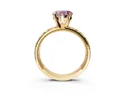 Solitaire Engagement Ring Setting for Fancy Pink Heart-Shaped Center with XO Engraved Band and Prong Head in Yellow Gold
