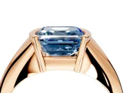 Tension Engagement Ring Setting for Fancy Blue Asscher Cut Center with Wide Tapered Band and Tension Head in Rose Gold