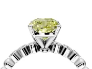 Solitaire Engagement Ring Setting for Fancy Yellow Cushion Cut Center with Bezel-Dot Beaded Band and Prong Head in Platinum