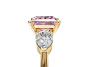 3 Stone Engagement Ring Setting for Fancy Pink Princess Cut Center with Large Pear-Shaped Accents and Prong Head in Yellow Gold