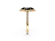Halo Engagement Ring Setting for Fancy Black Marquise Center with Narrowing Pave Band and Prong Head in Yellow Gold