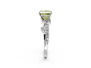 Leaf Motif Engagement Ring Setting for Fancy Yellow Princess Cut Center with Pave Band and Prong Head in Platinum