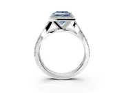 Halo Engagement Ring Setting for Fancy Blue Princess Cut Center with Narrow Pave Split Shank and Prong Head in Platinum