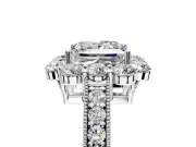 Halo Engagement Ring Setting for Princess Cut Center with Milgrain Channel Band and Prong Head in Sterling Silver