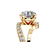 Solitaire Engagement Ring Setting for Round Cut Center with Pave Bypass Swirl Band and Prong Head in Yellow Gold