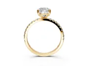 Solitaire Engagement Ring Setting for Cushion Cut Center with Pave Band and Claw Prong Head in Yellow Gold
