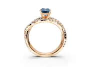 Solitaire Engagement Ring Setting for Fancy Blue Emerald Cut Center with Woven 3-Strand Pave Band and Prong Head in Rose Gold