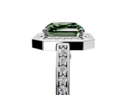 Halo Engagement Ring Setting for Fancy Green Asscher Cut Center with Framed Halo, Pave Band and Prong Head in Platinum