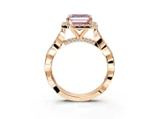 Halo Engagement Ring Setting for Fancy Pink Asscher Cut Center with Twist Band and Prong Head in Rose Gold