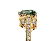 Cathedral Engagement Ring Setting for Fancy Green Heart-Shaped Center with Antique-Style Pave Band and Prong Head in Yellow Gold