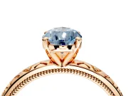 Solitaire Engagement Ring Setting for Fancy Blue Pear-Shaped Center with XO Engraved Band and Prong Head in Rose Gold