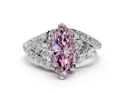 Halo Engagement Ring Setting for Fancy Pink Marquise Center with Marquise and Pave Bypass Band and Prong Head in Platinum