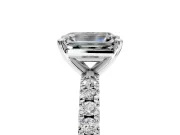 Solitaire Engagement Ring Setting for Emerald Cut Center with Fine Pave Band and Claw Prong Head in Platinum
