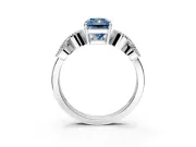 Leaf Engagement Ring Setting for Fancy Blue Radiant Cut Center with Milgrain Accent Band and Prong Head in Platinum