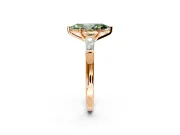 3 Stone Engagement Ring Setting for Fancy Green Marquise Center with Tapered Baguettes, Plain Band and Prong Head in Rose Gold