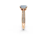 Solitaire Engagement Ring Setting for Fancy Blue Asscher Cut Center with Multi-Row Accents and Prong Head in Rose Gold