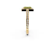 Halo Engagement Ring Setting for Fancy Yellow Emerald Cut Center with Framed Halo, Pave Band and Prong Head in Yellow Gold
