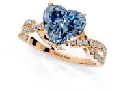 Solitaire Engagement Ring Setting for Fancy Blue Heart-Shaped Center with Narrow Twist Pave Band and Prong Head in Rose Gold