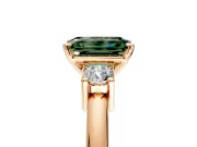 3 Stone Engagement Ring Setting for Fancy Green Emerald Cut Center with Wide Plain Band and Prong Head in Rose Gold