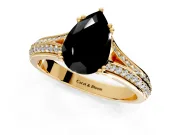 Solitaire Engagement Ring Setting for Fancy Black Pear-Shaped Center with Pave Rail Split Shank and Prong Head in Yellow Gold