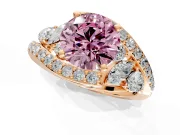 Halo Engagement Ring Setting for Fancy Pink Round Cut Center with Marquise and Pave Bypass Band and Prong Head in Rose Gold
