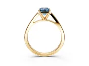 Solitaire Engagement Ring Setting for Fancy Blue Emerald Cut Center with Tapered Split Shoulders and Prong Head in Yellow Gold