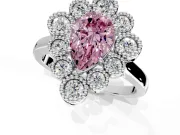 Cluster Halo Engagement Ring Setting for Fancy Pink Pear-Shaped Center with Milgrain Bezel Accents and Prong Head in White Gold