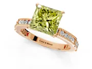 Solitaire Engagement Ring Setting for Fancy Yellow Princess Cut Center with Milgrain-Edged Pave Band and Prong Head in Rose Gold
