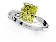 Solitaire Engagement Ring Setting for Fancy Yellow Radiant Cut Center with Carved Leaf Shoulders and Prong Head in Platinum