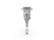 Milgrain Halo Engagement Ring Setting for Fancy Pink Emerald Cut Center with Shoulder Bezels and Prong Head in White Gold