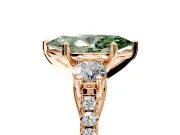 3 Stone Engagement Ring Setting for Fancy Green Marquise Center with Crossover Basket, Pave Band and Prong Head in Rose Gold